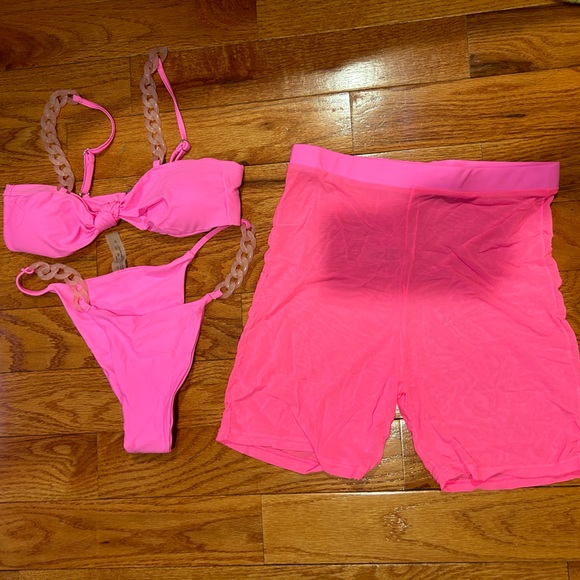 Other - Cimi bikini set with mesh shorts cover up neon pink -  size medium